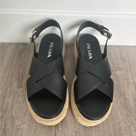 Prada Women's Black Flatform Sandals
